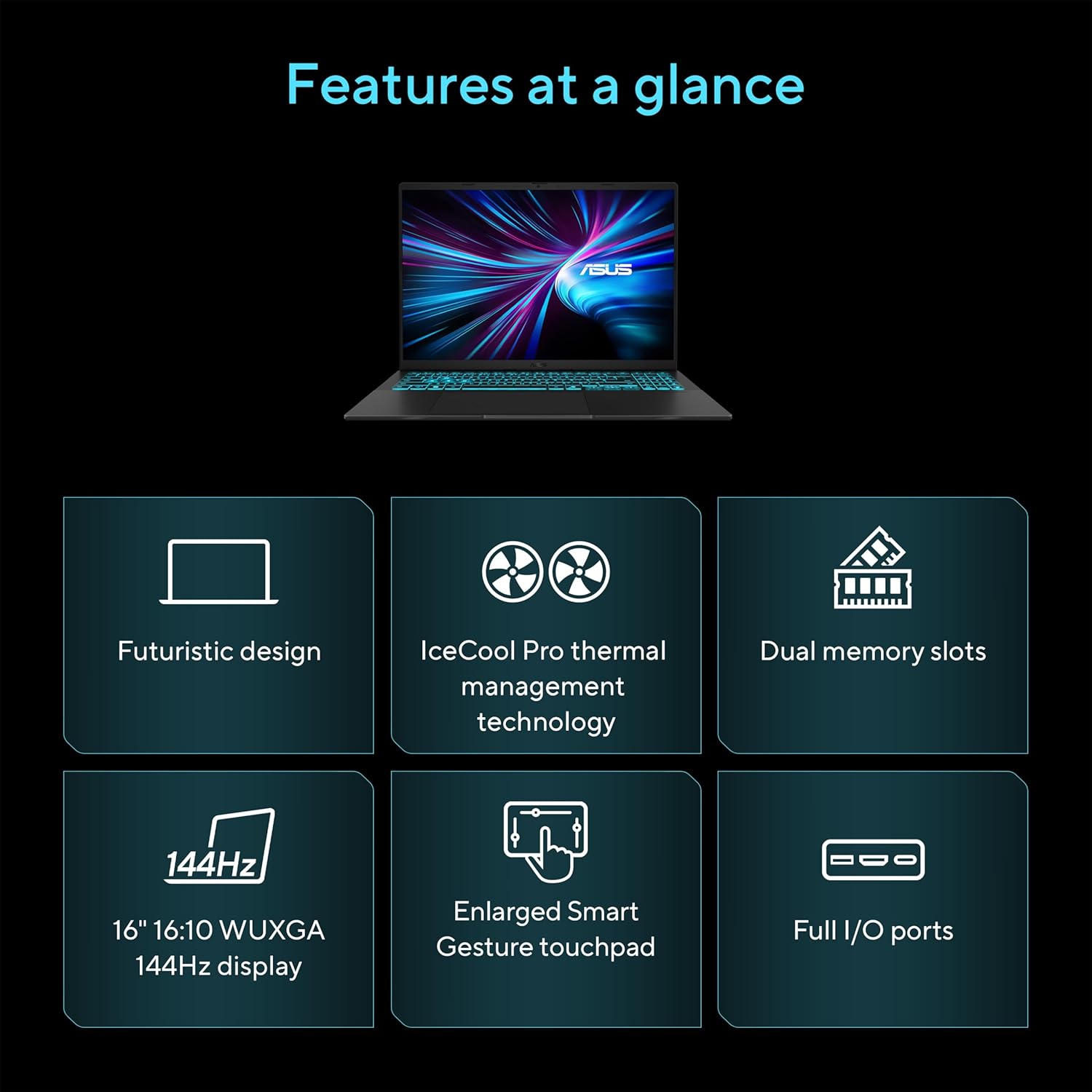 ASUS V16 V3607VU-RP038W | Intel Core 5 210H, 16GB RAM, 512GB SSD, 16.0" WUXGA 144Hz, 6GB NVIDIA RTX 4050, Win11 Home, Eng-Arab Keyboard, Black