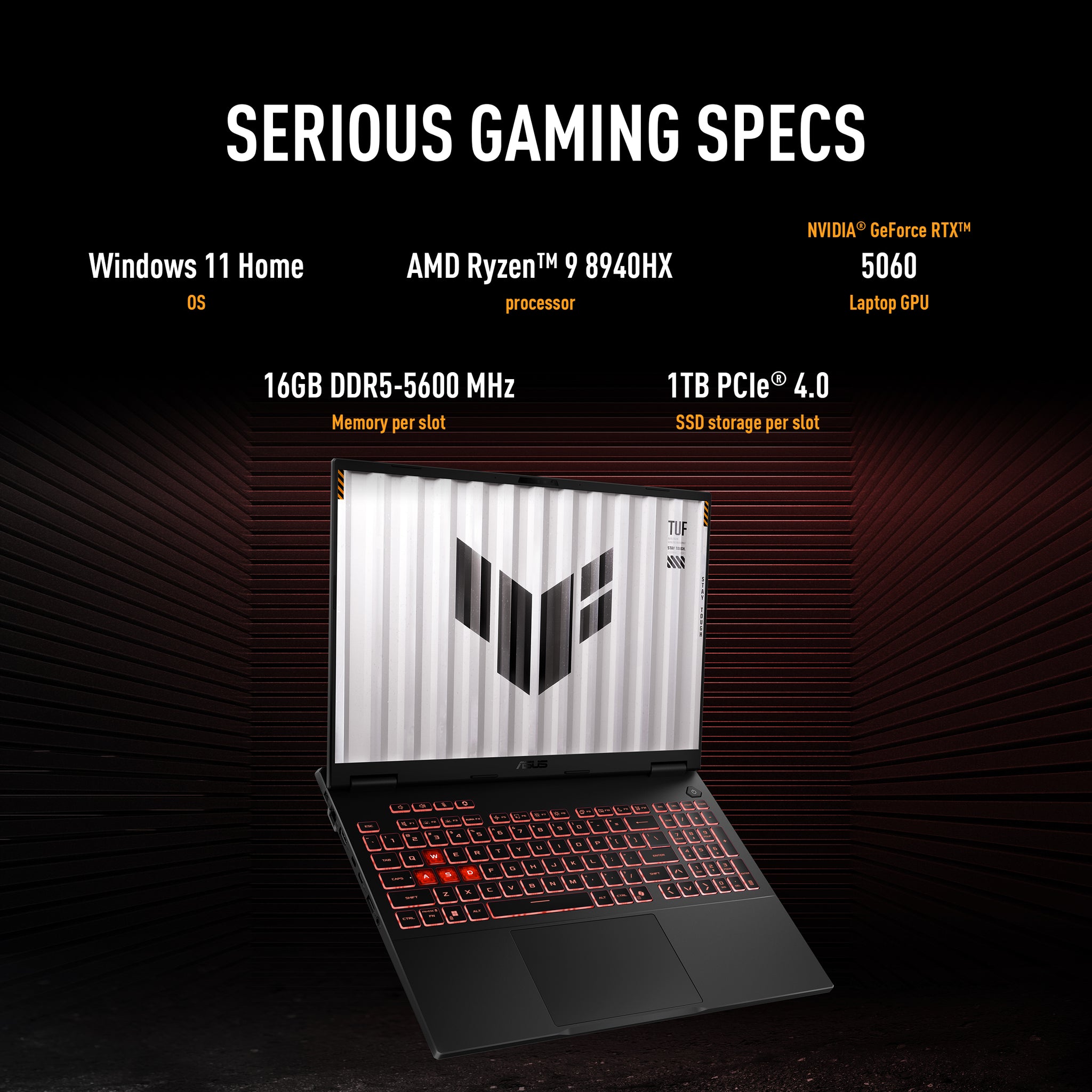 ASUS TUF GAMING A16 FA608PM-9161W | AMD Ryzen 9 8940HX, 16GB RAM, 1TB SSD, 16.0" WUXGA 165Hz, 8GB NVIDIA RTX 5060, Win11 Home, Eng-Arab Keyboard, Gray