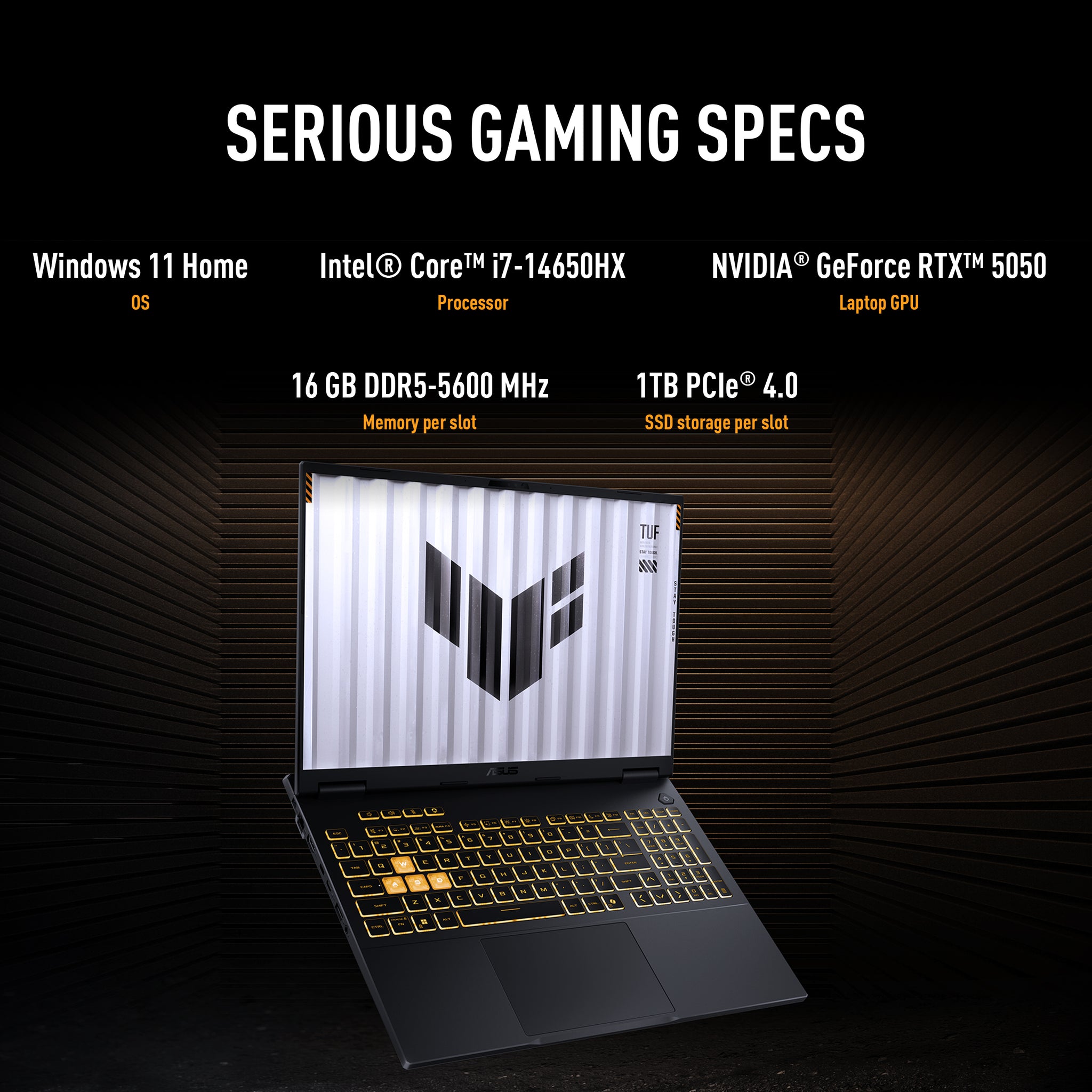 ASUS TUF GAMING F16 FX608JHR-RV001W | Intel Core i7 14650HX, 16GB RAM, 1TB SSD, 16.0" WUXGA 165Hz, 8GB NVIDIA RTX 5050, Win11 Home, Eng-Arab Keyboard, Gray