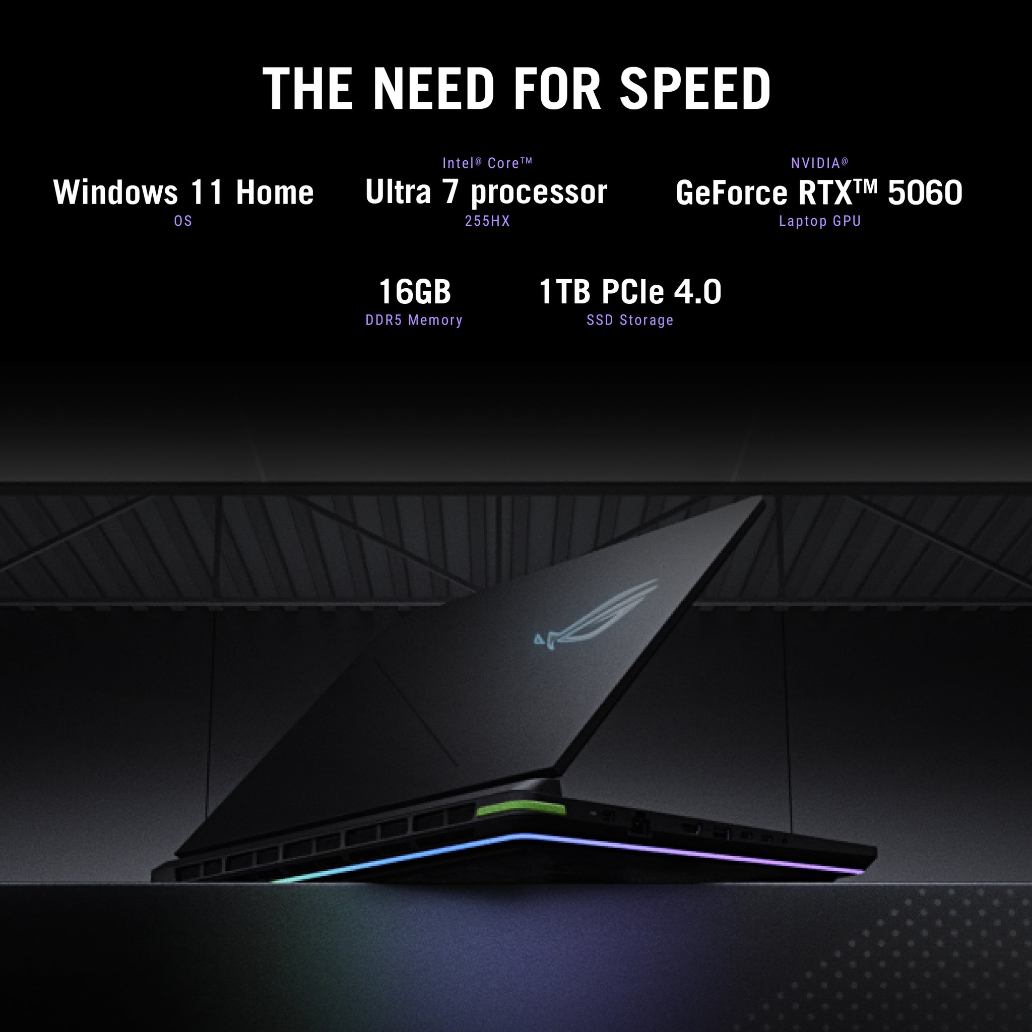 ASUS ROG STRIX G16 G615LM-G1SU7161W | Intel Ultra 7 255HX, 16GB RAM, 1TB SSD, 16" WQXGA 240Hz, 8GB NVIDIA RTX 5060, Win 11 Home, Eng-Arb Keyboard, Eclipse Gray, Asus Warranty