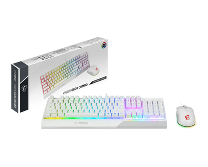 MSI VIGOR GK30 COMBO WHITE | Mechanical-like plunger switches for a crisp typing experience, 5-level DPI sensor matches with 5 different colors