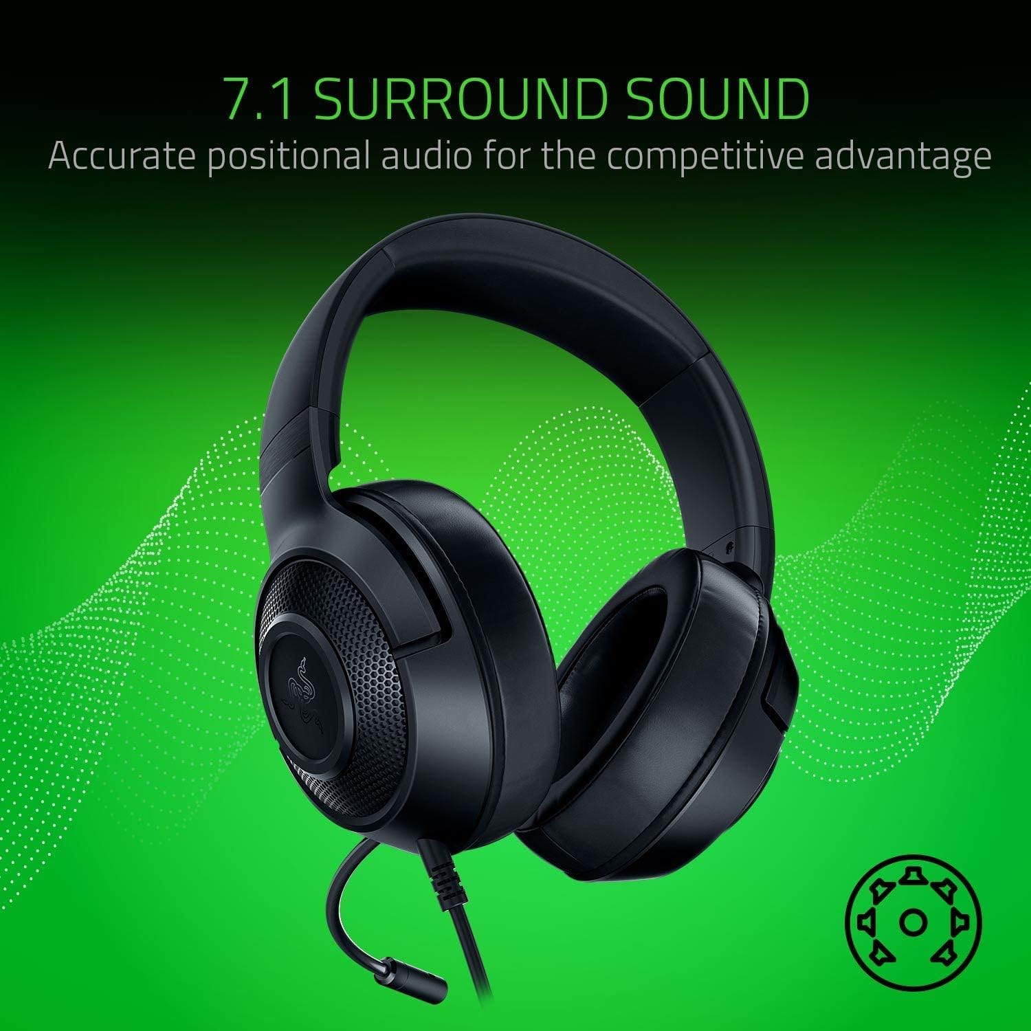RAZER KRAKEN X LITE - RZ04-02950100-R381 | Essential Wired Gaming Headset, 7.1 Surround Sound, Bendable Cardioid Microphone, Ultra-Light Comfort With Memory Foam Cushions