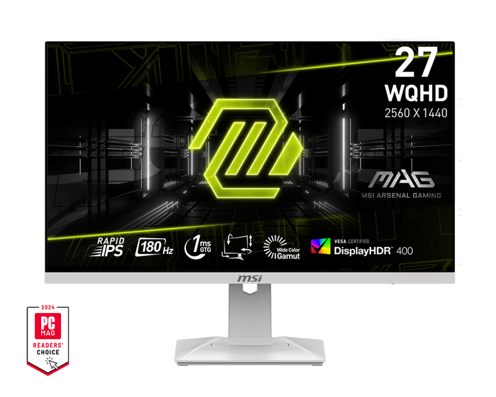 MSI MAG 274QRFW - 9S6-3CC29H-250 |  Gaming Monitor, 27" WQHD IPS 180Hz, 1 ms, 1 x Display Port, 2 x HDMI, White Color