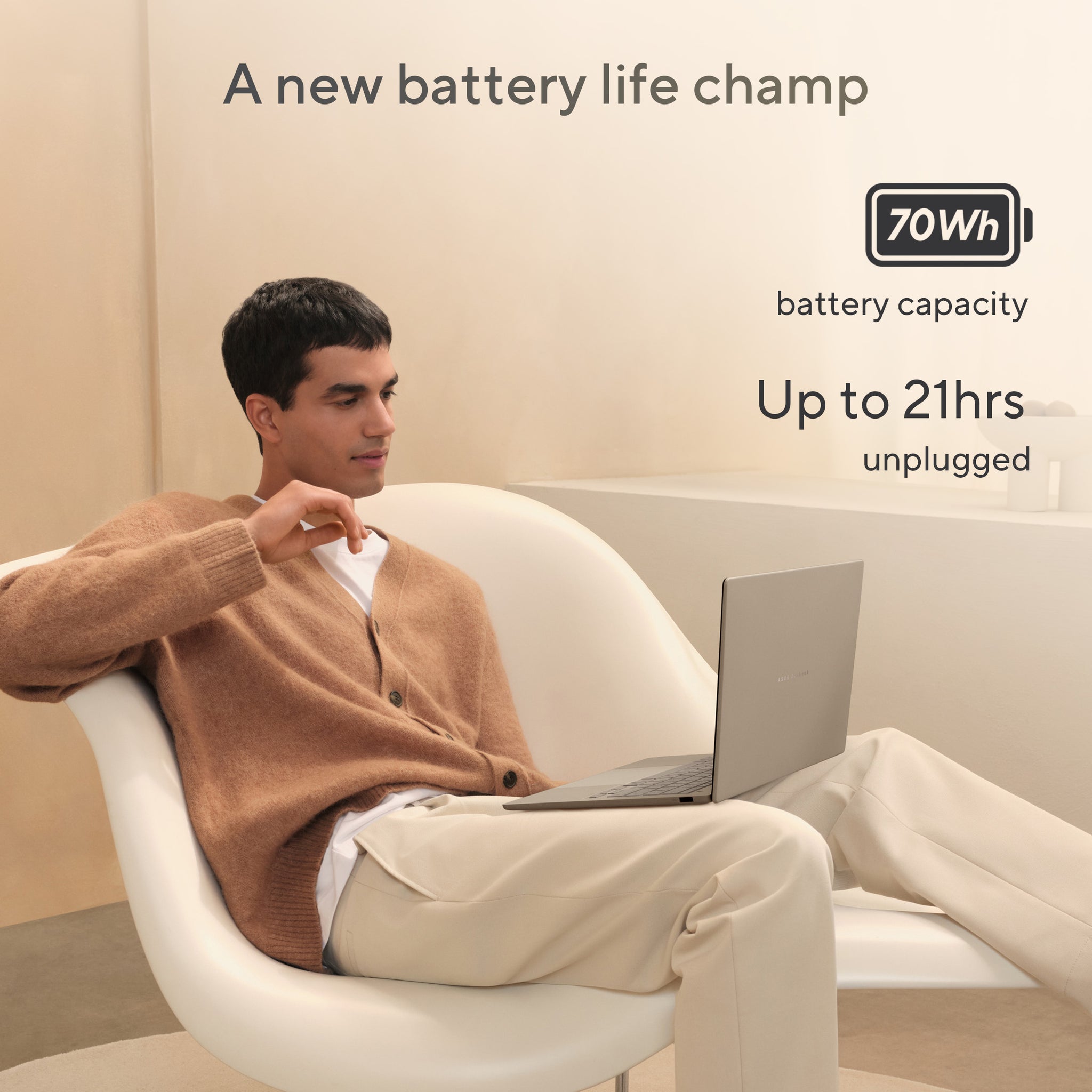 ASUS ZENBOOK A14 UX3407QA-QD180W | Snapdragon X X1 26 100, 16GB RAM, 1TB SSD, 14.0" WUXGA OLED Screen, Qualcomm u GPU, Win 11 Home ( ARM), Eng-Arab Keyboard, Zabriskie Beige