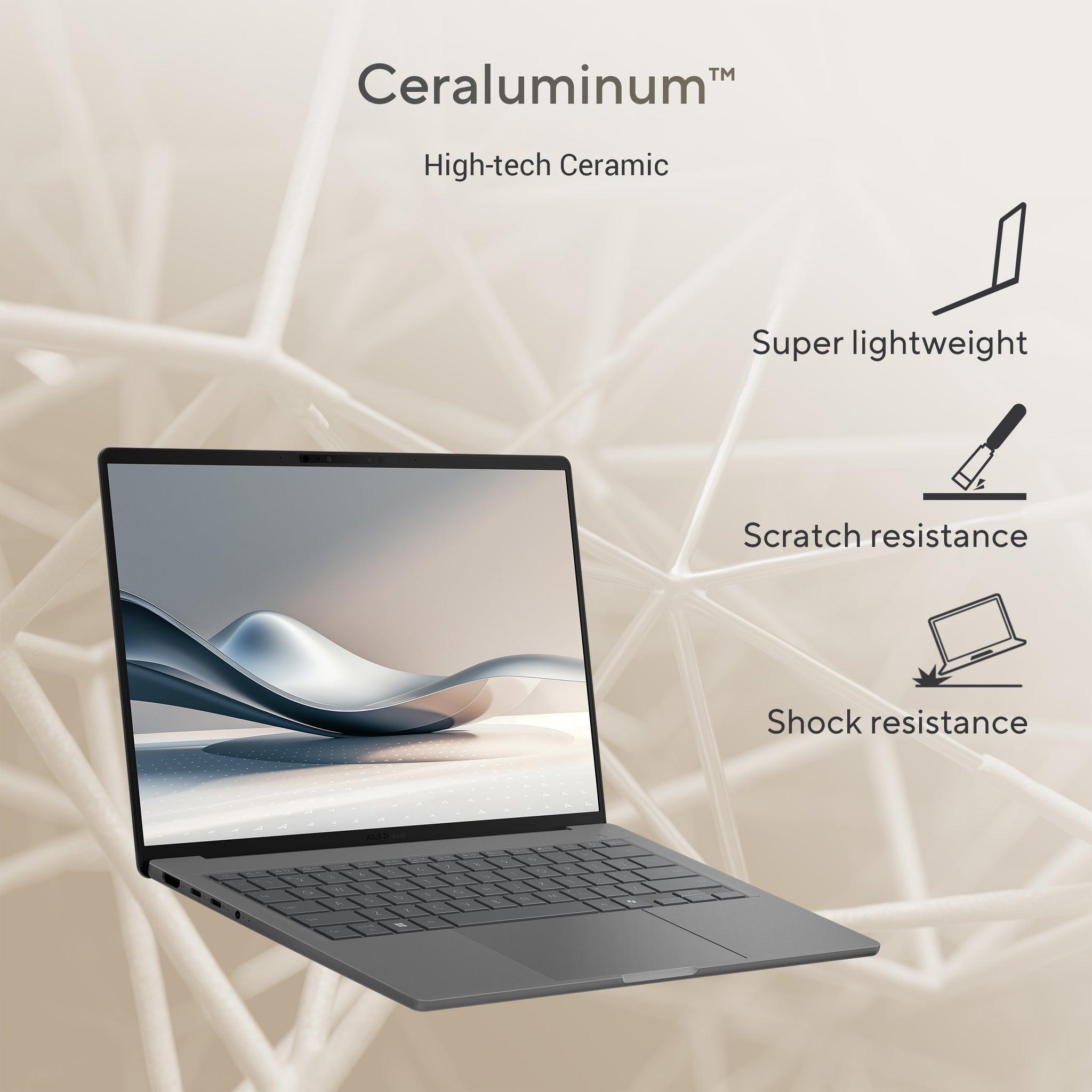 ASUS ZENBOOK A14 UX3407QA-QD180W | Snapdragon X X1 26 100, 16GB RAM, 1TB SSD, 14.0" WUXGA OLED Screen, Qualcomm u GPU, Win 11 Home ( ARM), Eng-Arab Keyboard, Zabriskie Beige