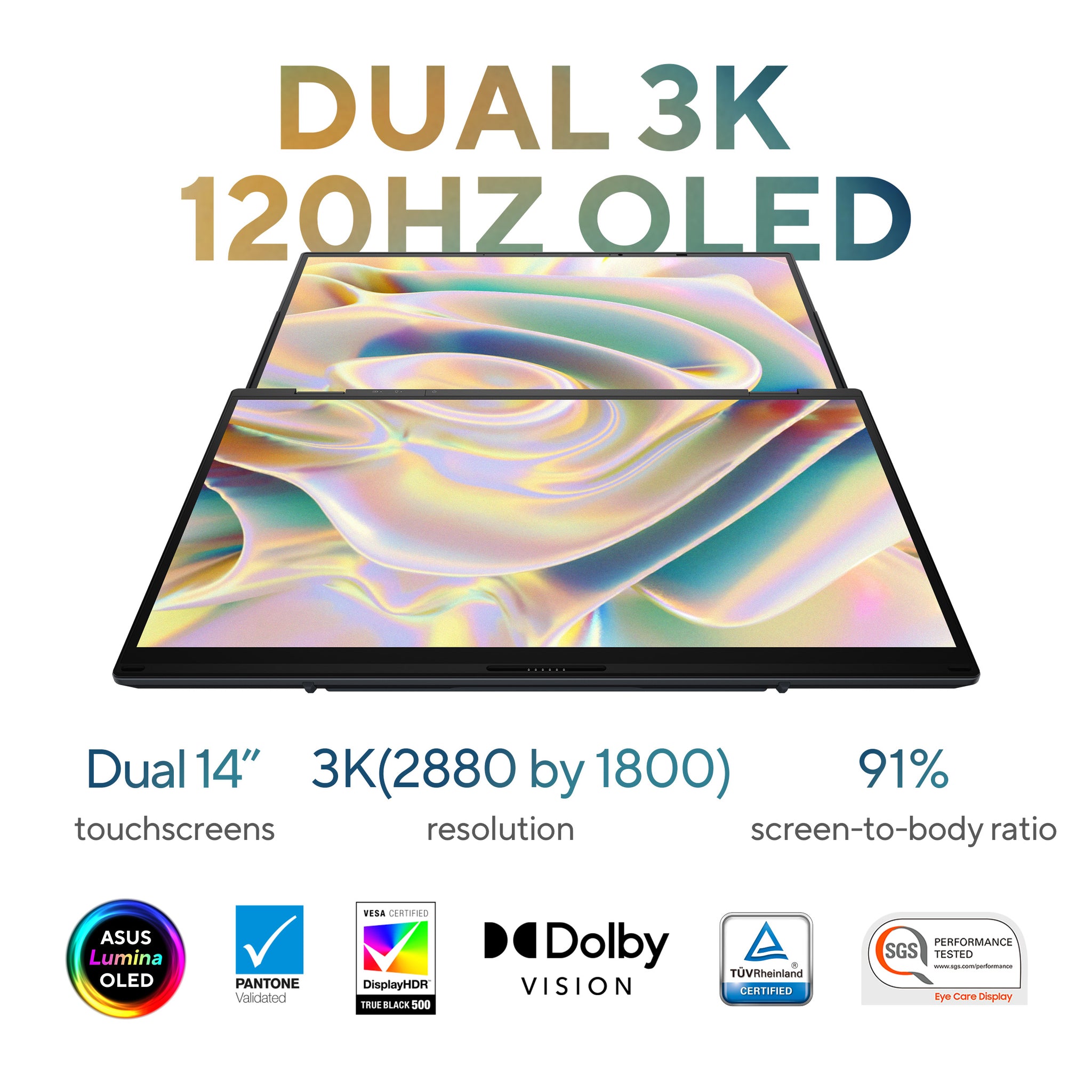 ASUS ZENBOOK DUO UX8406CA-PZ005W | Intel Core Ultra 9 285H 2.9GHz, 32GB RAM, 2TB SSD, 14.0" 3K OLED Touch Screen, Intel Arc Graphics, Win11 Home, Eng-Arab Keyboard, Grey + Sleeve, Stylus