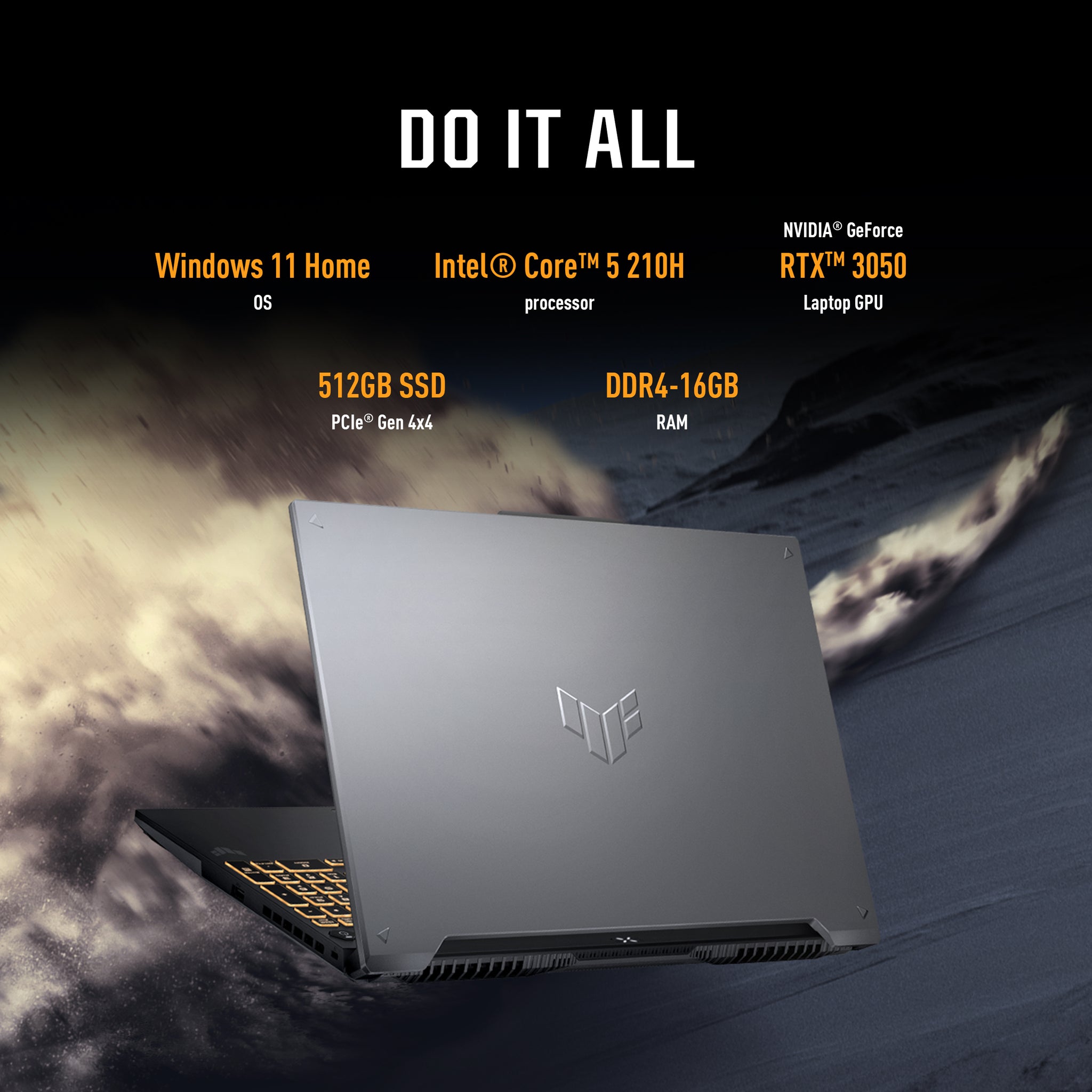 ASUS TUF GAMING F16 FX607VJ-RL012W | Intel Core 5 210H, 16GB RAM, 512GB SSD, 16.0" WUXGA 144Hz, 6GB NVIDIA RTX 3050, Win11 Home, Eng-Arab Keyboard, Gray