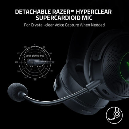 RAZER KRAKEN V3 PRO - RZ04-03460100-R3M1 | Wireless Gaming Headset With Haptic Technology, Detachable Razer Hyperclear Supercardioid Mic, Triforce Titanium 50mm Drivers