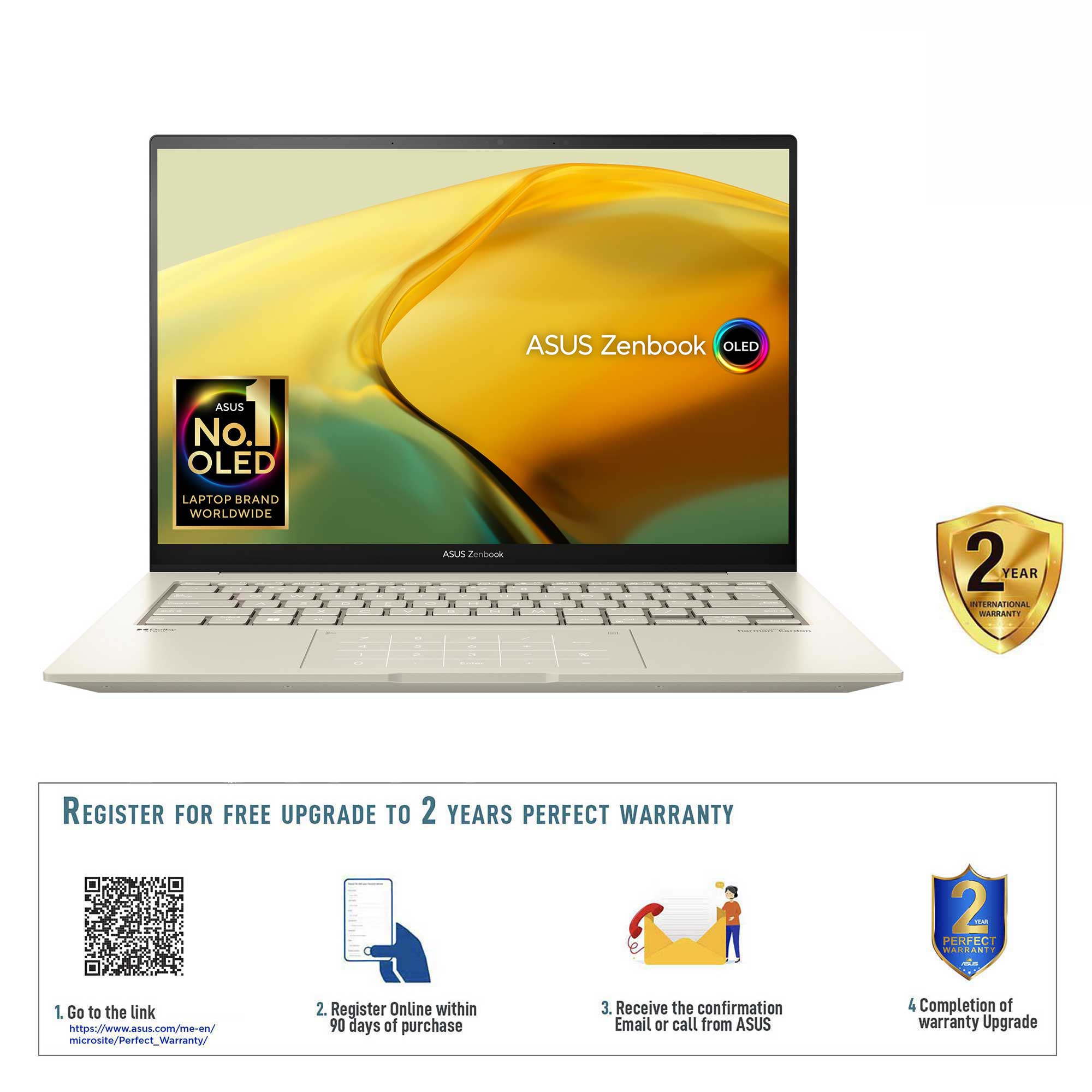 ASUS ZENBOOK 14 UX3404VC-OLEDI9SG | Intel i9 13900H, 16GB RAM, 1TB SSD, 14.5"OLED 2.8K (2880x1800), 4GB NVIDIA RTX3050, Win11 Home, Eng-Arabic K/B, Sandstone Beige