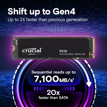 CRUCIAL P310 2TB PCIe Gen4 NVMe 2280 M.2 SSD - Speeds 7100MB/s Read, 6000MB/s Write  - CT2000P310SSD8