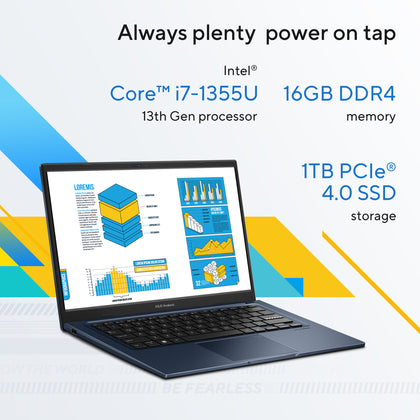ASUS VIVOBOOK X1404VA-EB711W | Intel i7 1355U, 16GB RAM, 1TB SSD, Intel IRIS XE Graphics, 14